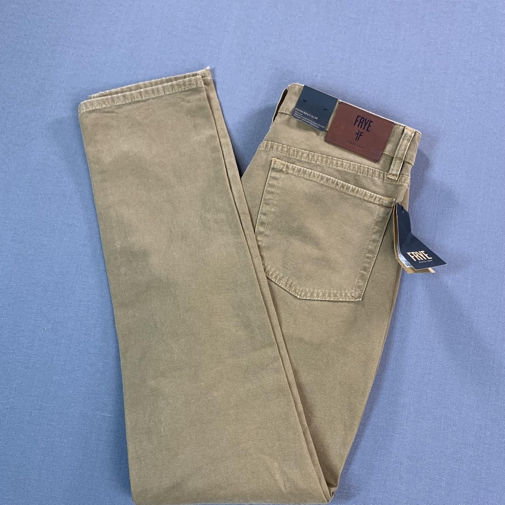 NEW Frye Dean 5PKT Slim Jeans Mens‎ 30x32 Brown Stretch Canvas Denim Nutmeg Mid